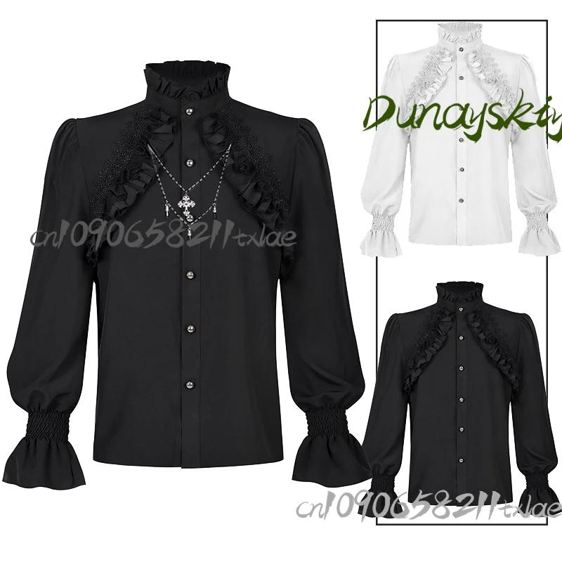 

Medieval Victorian Dark Gothic Lace Shirt Men Women Cosplay Costumes Cool Steam Punk High Quality Stage Party Daily Halloween