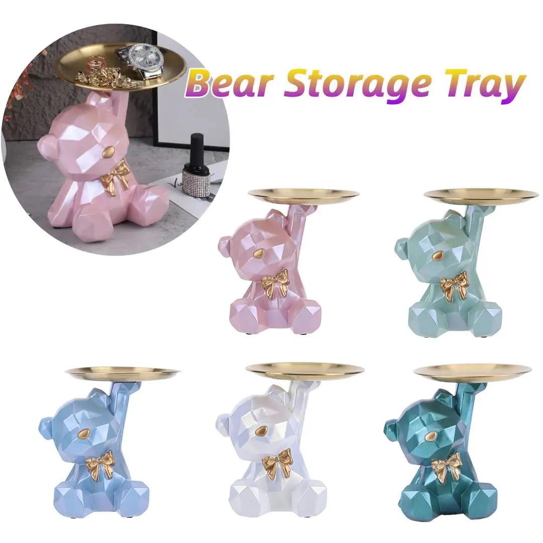 

Bear Storage Tray Geometric Bear Key Bowl Multifunctional Bear Sculptures Key Dish Decorative Bear Tray Statue for Home Office