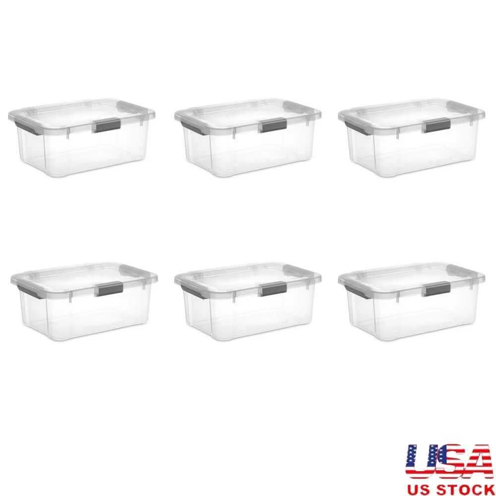 

20 Quart Clear Plastic Storage Bin with Hinged Lid Stackable Organizer with Handles Ideal Home Office Clothing Toys Pack of 6