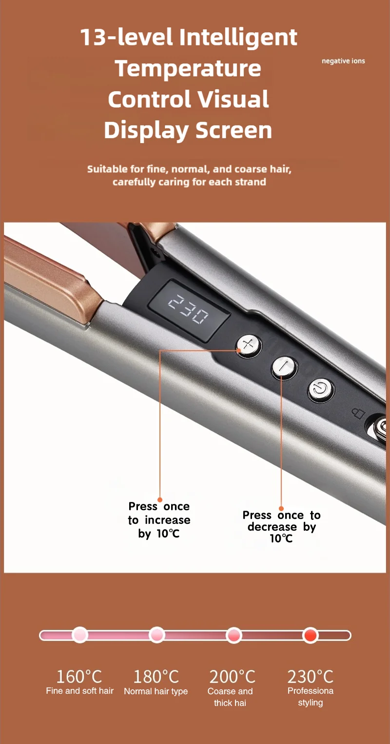 TINSOL 2-in-1 Professioneller Haarglätter Lockenstab, Negativ-Ionen-Conditioner mit LCD-Haarglätter mit breitem Panel – Detail 11