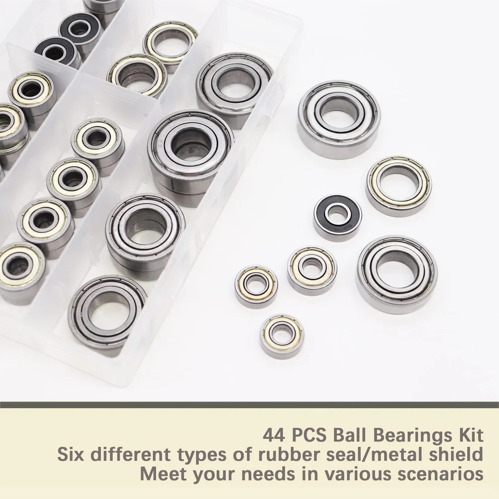 44Pcs Carbon Steel Deep Groove Ball Bearings Kit 698ZZ 608ZZ 608RS 628ZZ 6903ZZ For Skateboard Roller Skates For 3D Printer