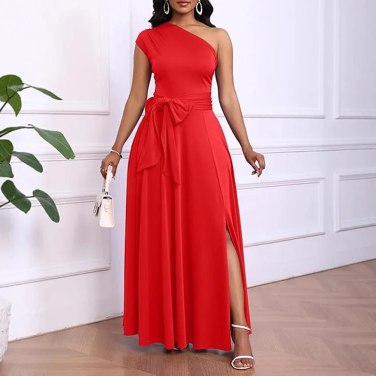 

Красное женское платье Dr 2025 New Summer Faion Ele, трансграничное платье, круглая шелковая ткань с эластичной резинкой на талии для ежедневного использования