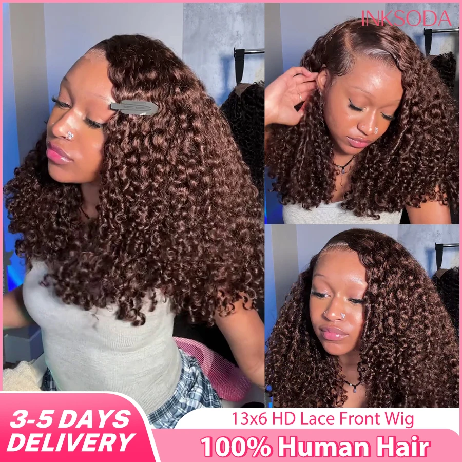 Chocolate Brown Deep Wave 13x6 HD Lace Front Human Hair Wigs Colored Lace Frontal Wig For Women Curly Wigs Glueless Water Wave