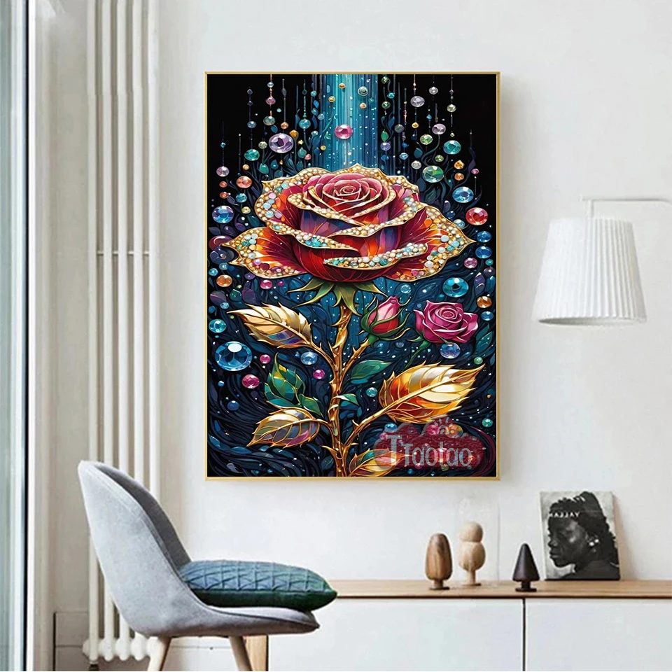 5D Rhinestone Pearl Rose Flower Mosaic Pattern DIY Full Square Round Diamond Embroidery Diamond Painting Art Decor Wall Hanging