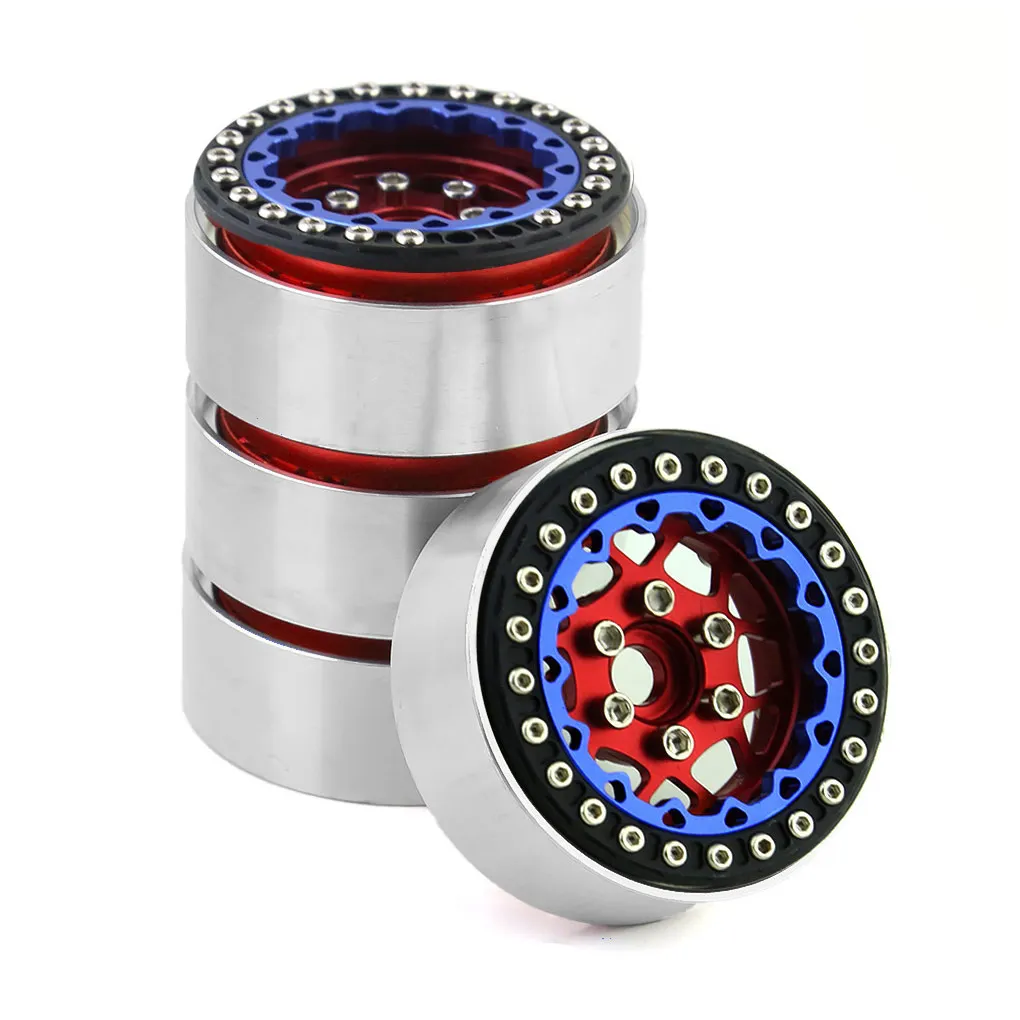 Metal Wheel Hub Car 1.9 Lace Rim RC Crawler Adapter Supplies Removed Replacement for SCX10 trx4 RC Red+Blue