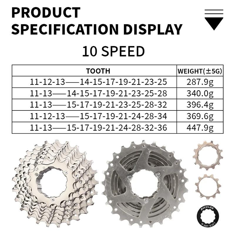 BUCKLOS K7 자전거 카세트, 10V 산악 자전거 카세트 플라이휠, 10 단 도로 자전거 프리휠, 내구성 MTB 스프로킷, 시마노 HG