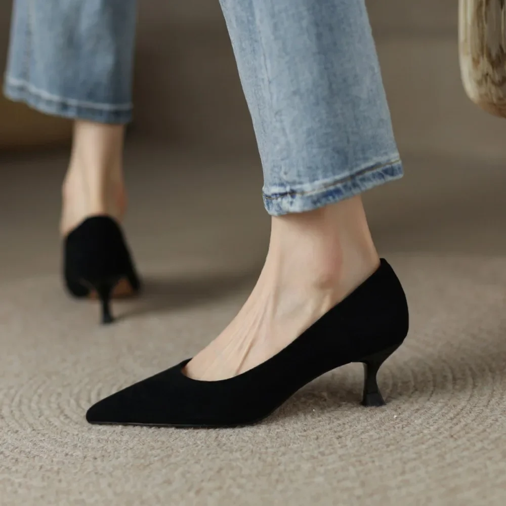 High Heeled Shoes for Women\'s New Minimalist Shallow Cut Slim Heel Single Shoes Women Pointed High Heels Small Leather Shoes