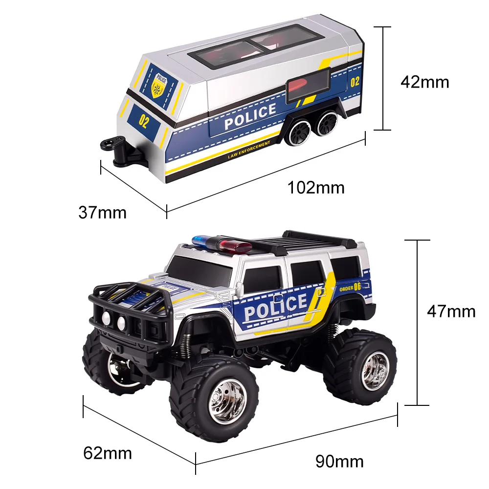 9imod RC Police Car 2.4G APP Control Off Road Truck w Lights Sound Suspension All Terrain Tires w Trailer for Kids view 4