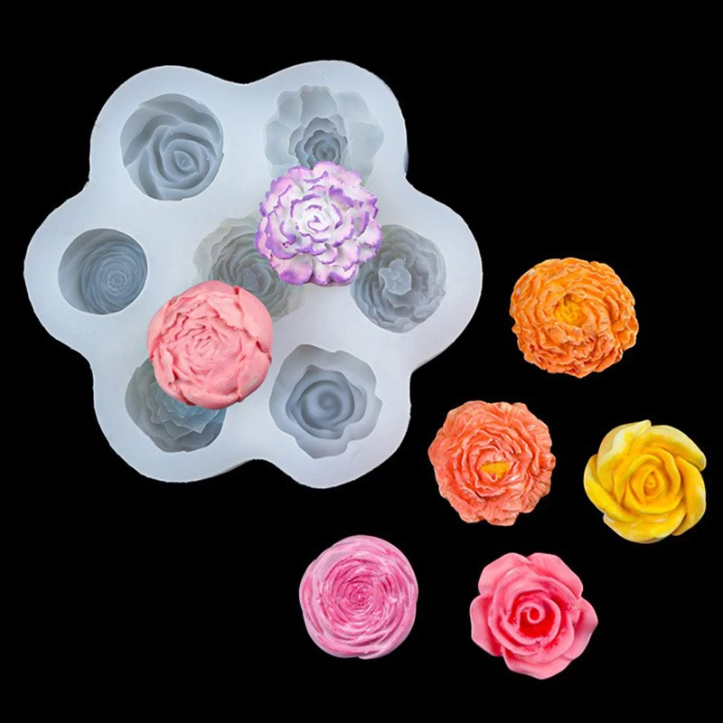 7 In 1 Flower Silicone Molds 3D Rose Peony Chocolate Cake Baking Mold Handmade Candle Soap Gypsum Resin Handicraft Making Tools