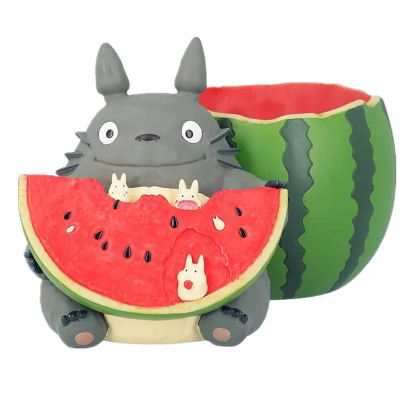 Mini Cute Totoro Watermelon Shaped Anime Figure Desktop Storage Collectible Doll Home Window Sill Decor Plant Pot Model Toy Gift