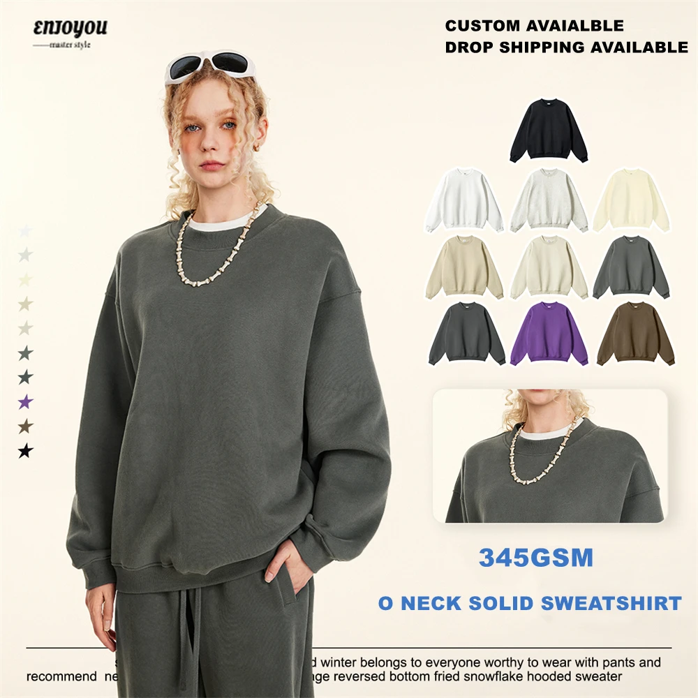 

ENJOYOU 2024 зимние мужские флисовые толстовки 345 г/м2 унисекс женские повседневные свободные теплые однотонные пуловеры с круглым вырезом уличная одежда HY0865