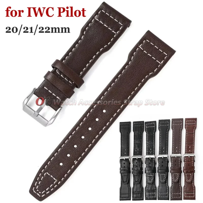 Cowhide Leather Watch Strap Genuine Belt 20mm 21mm 22mm for IWC Pilot Portugieser Portofino Watchband Bracelet Watch Accessories