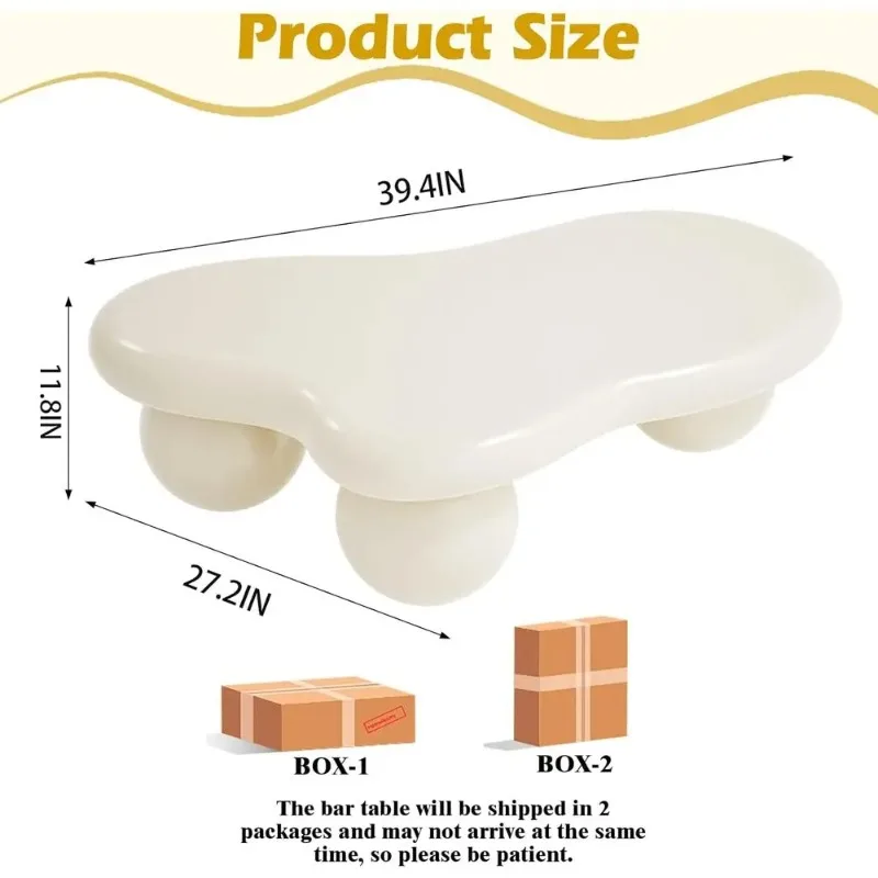 Modern Cloud-Inspired Oval Coffee Table with 3 Pedestals, Cream Finish for Home Living Spaces