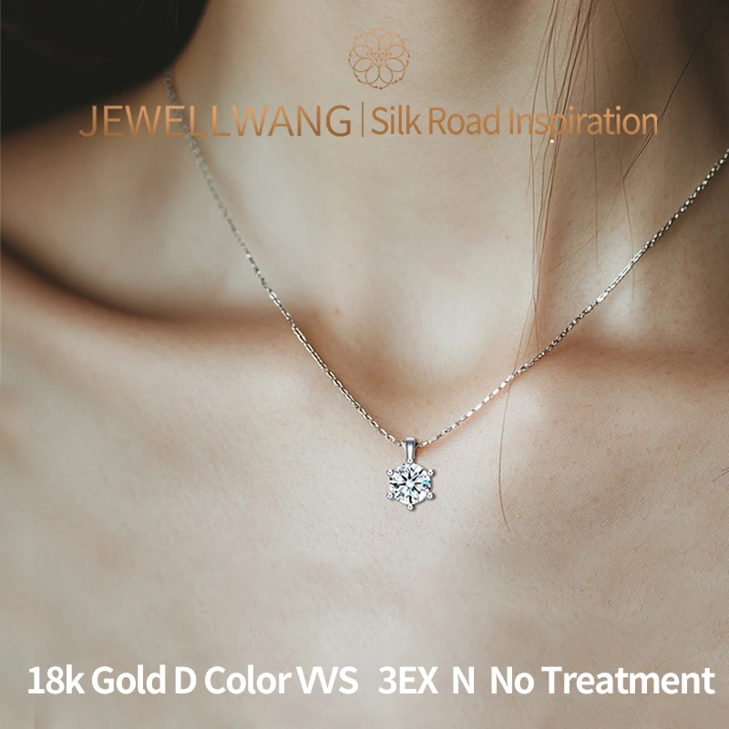 

JEWELLWANG 18K White Gold Lab Grown 1.0ct Single Pendant 925 Sterling Silver Synthetic Necklace Best anniversary gift for Women