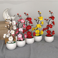 Simulation Plum Flower Pot Plant Artificial Plastic Fake Flowers Home Office Desktop Ornaments Wedding Party Background Decor