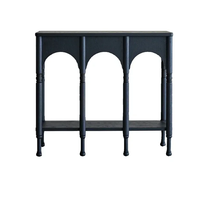 

French retro solid wood porch table black foyer cabinet corridor entry decorative cabinet partition cabinet end view side table