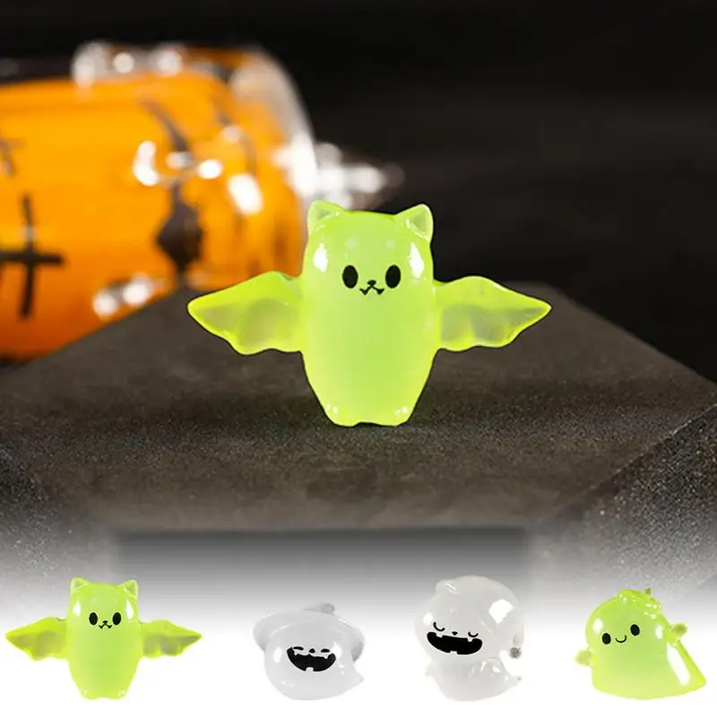 Lighted Resin Ghost Pumpkin Desktop Ornament Halloween Small Horror Doll Desk Figure Devil Desk Figure For Car Decor