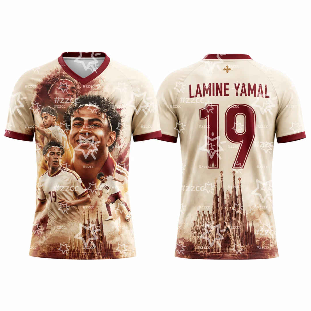 Lamine Yamal # 19 Spanien Trikot 2026 Auswärtstrikot Atmungsaktives Fußballtrikot für Erwachsene Jugendliche Fußballfans Top Herren T-Shirt – Detail 1