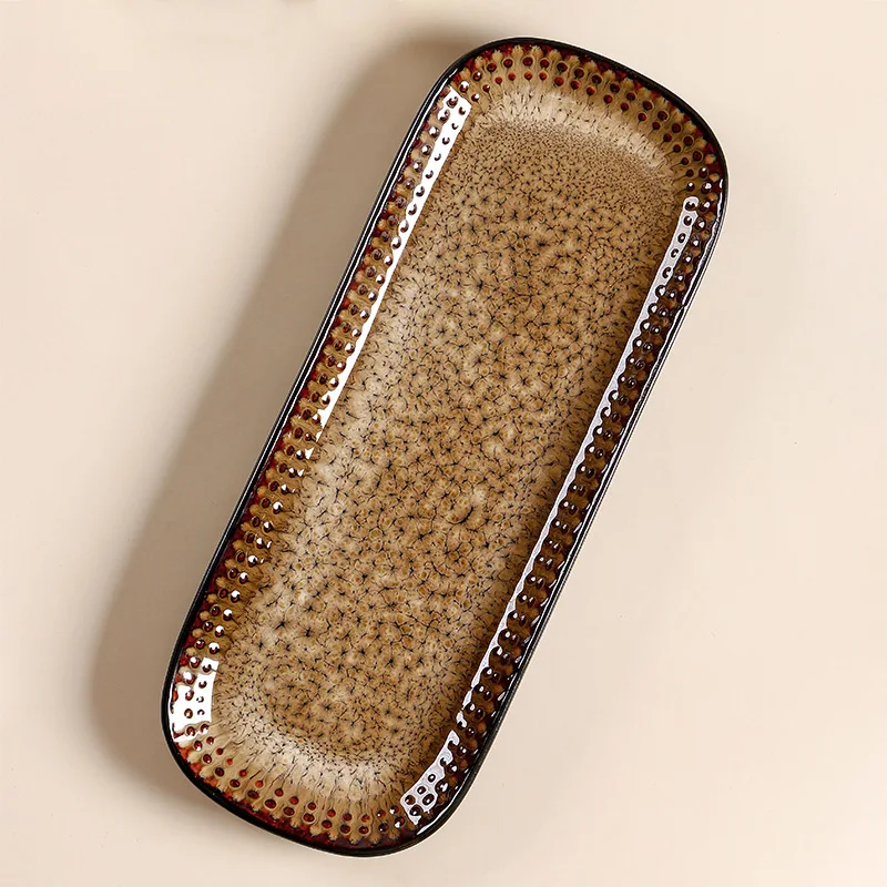 

Креативная керамическая тарелка для суши, длинная прямоугольная тарелка в стиле ретро для сервировки в ресторане