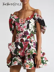 TWOTWINSTYLE, vestidos de estilo de bloques de colores con estampado de retazos, para mujer, cuello cuadrado, manga corta, cintura alta, vestido adelgazante para mujer