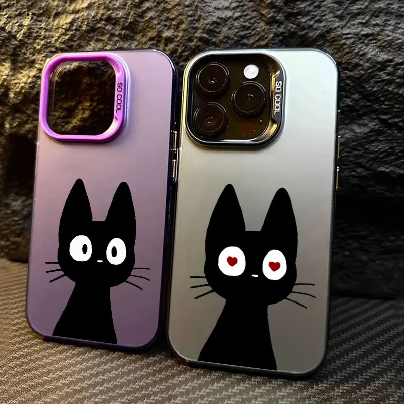 

Cute Cat Black Cartoon Cats Phone Case For iPhone 11 12 13 14 15 16 17 Pro Max 16e 17E 17 Air Plus 13 Mini Shockproof Back Cover
