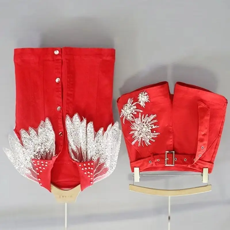 Denim Suit New Heavy Industry Rivets Fringed Sequins Light Luxury Slim-fitting Short Vest Shorts Two-piece Set Exquisite Simple