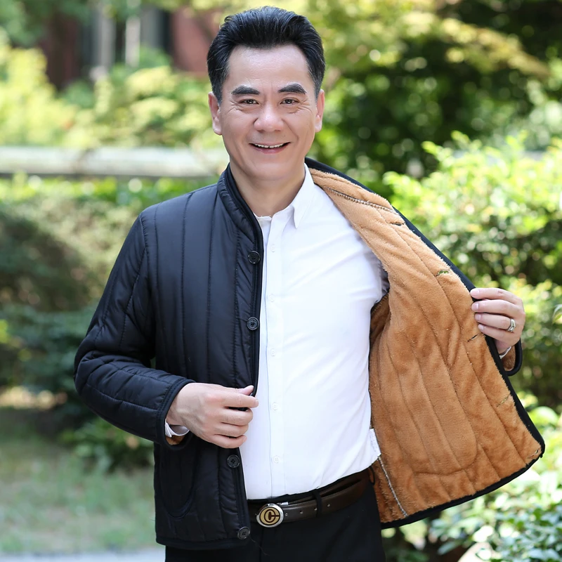 

Thiened Fce Lined Cotton Jaet for Middle-Aged And ly Men Warm Inner Dad Sle Winter Coat Busin Gentleman