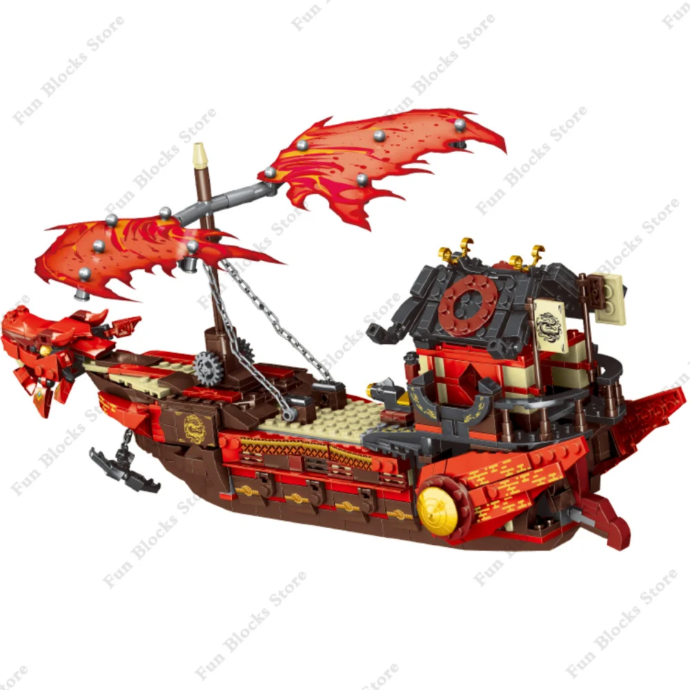 New Phantom Ninja Dragon Ship Model Building Blocks Sodiers Figures Boat Bricks MOC Creative Expert Kids Toys for Boys Children