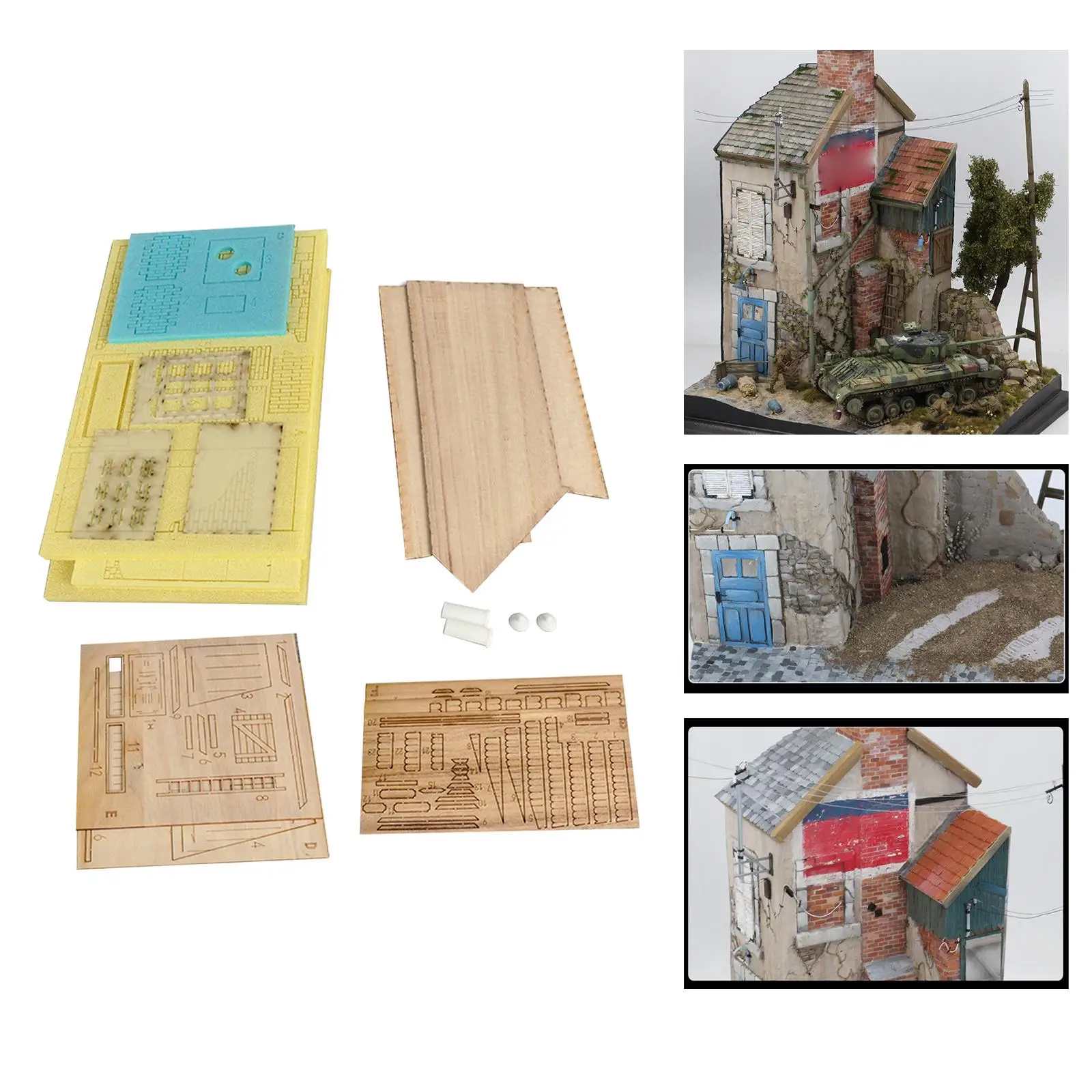 Houten Diorama's Bouwmodel Kits 1/35 Schaal Oorlogsscène Architectuur Landschap