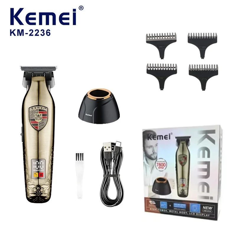 

Kemei KM-2236, высококачественная профессиональная электрическая машинка для стрижки волос для парикмахерской с базой, мужская беспроводная машинка для стрижки волос с быстрой зарядкой через USB