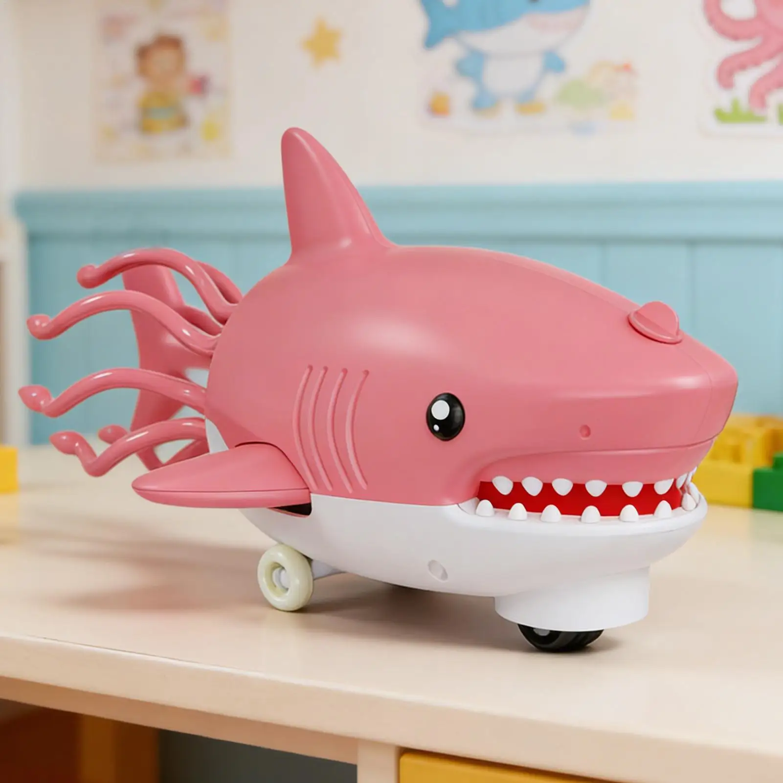 Tiburón eléctrico de juguete interactivo a prueba de polvo, muñeca con pulverizador, chupete de animales, juguete para familia, niños, fiesta, interior, jardín de infantes, hogar, cumpleaños