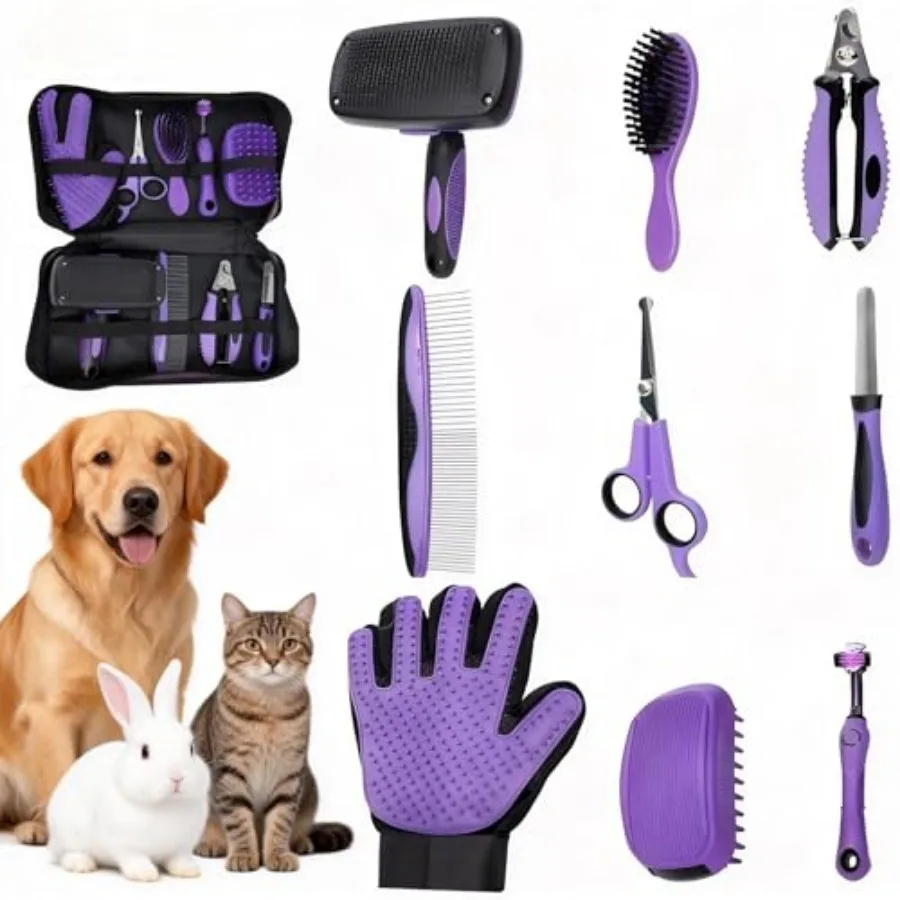 

Pet Grooming Tools Kit-9 Packs Dog Cat Grooming Kit Dog Cat Grooming Supplies Dog Cat Brush Set Dog Nail Clippers and Cat Trimm