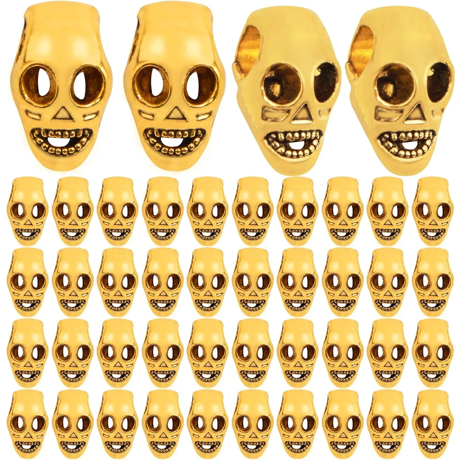 

60pcs Large Hole Skull Beads Alloy Skeleton Skull Head Spacer Bead Loose Charm Beads for DIY Bracelet Necklace Jewelry Making