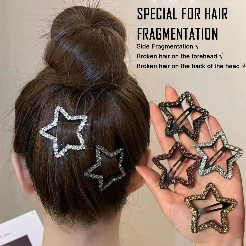 New Fashion Sparkling Five-pointed Star Hairpin Headdress Female Korean Pentagram Hair Zircon Shiny Hair Trendy Clip Access R6F3