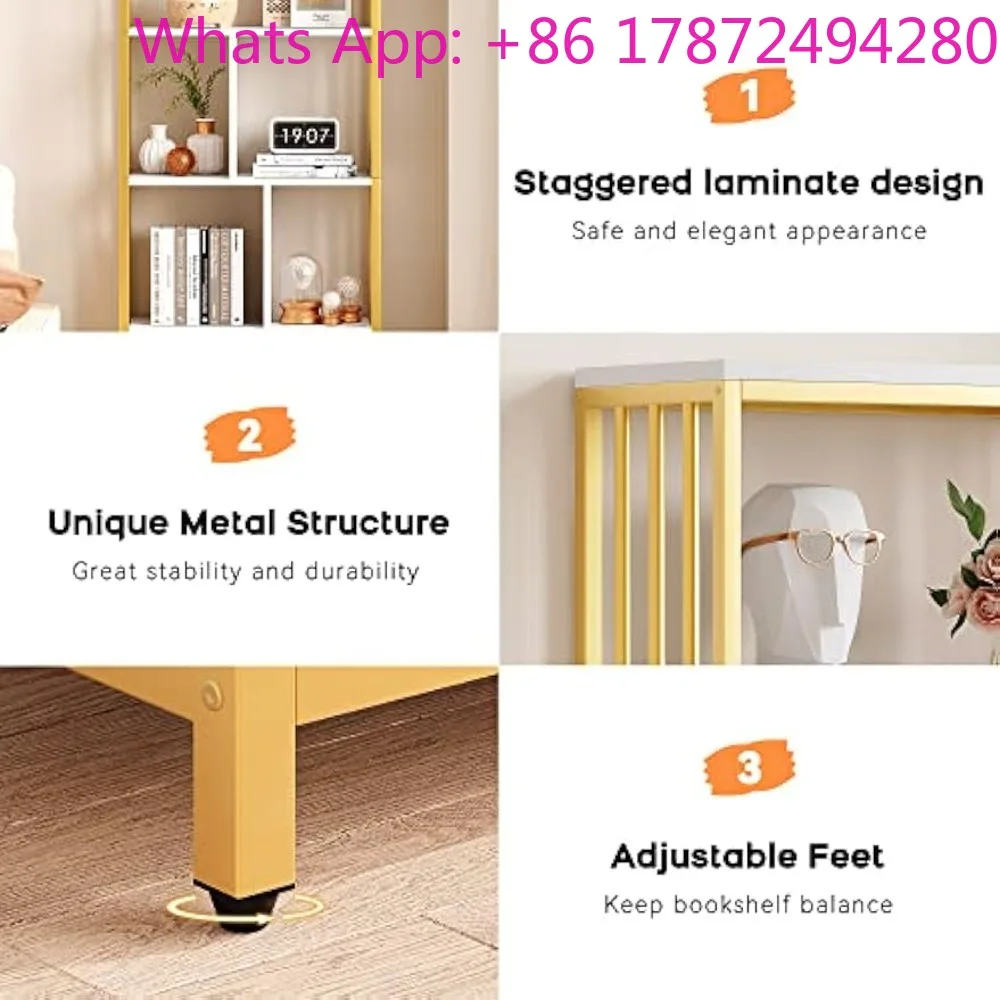 Modern Bookcase Storage Rack Shelf Tall Standing Bookshelves Metal Frame