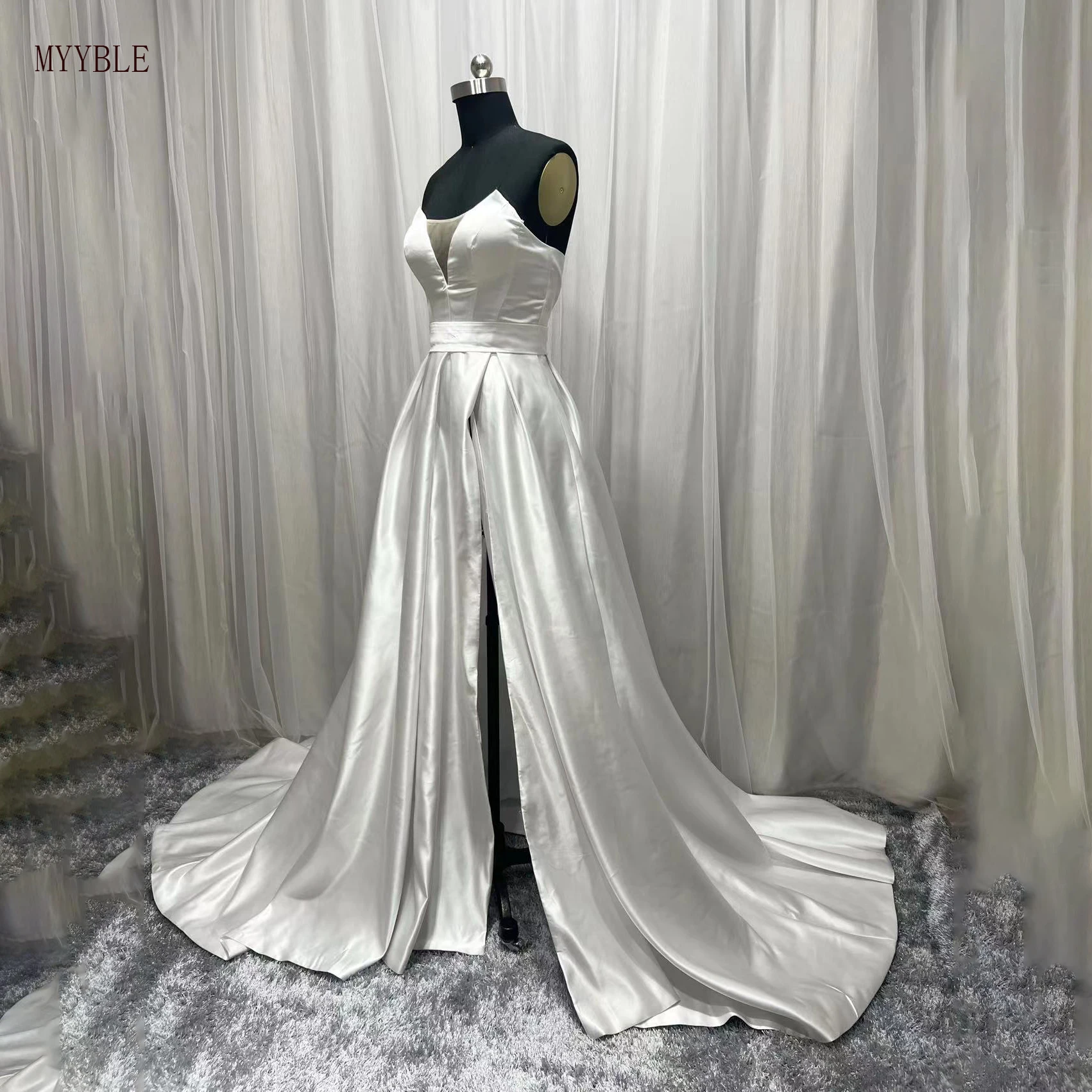 Robes de mariée A-ligne sur mesure, robes de patients fendues sur le côté sans bretelles, robe élégante, chérie, fête de mariage, quelle que soit 2023, photo réelle