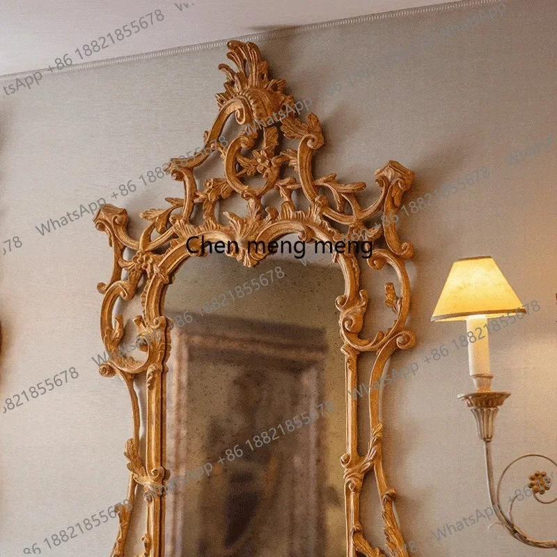R European American retro engraved bathroom makeup, vanity mirror high definition porch fireplace decorative mirror