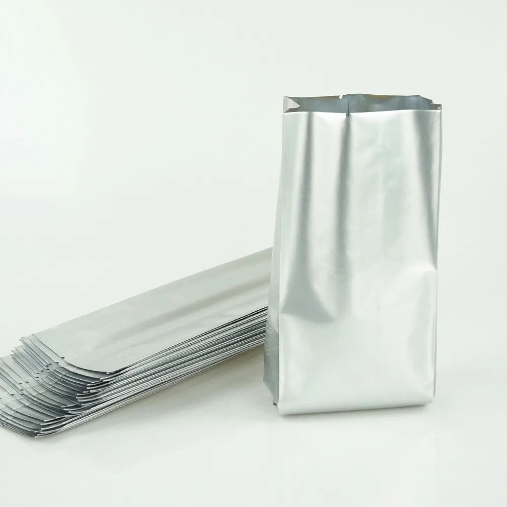 

100pcs Silvery White Pure Aluminium Foil Bags Side Gusseted / Heat Seal Food Grade Storage Package Vacuum-seal Side-Folded Pouch