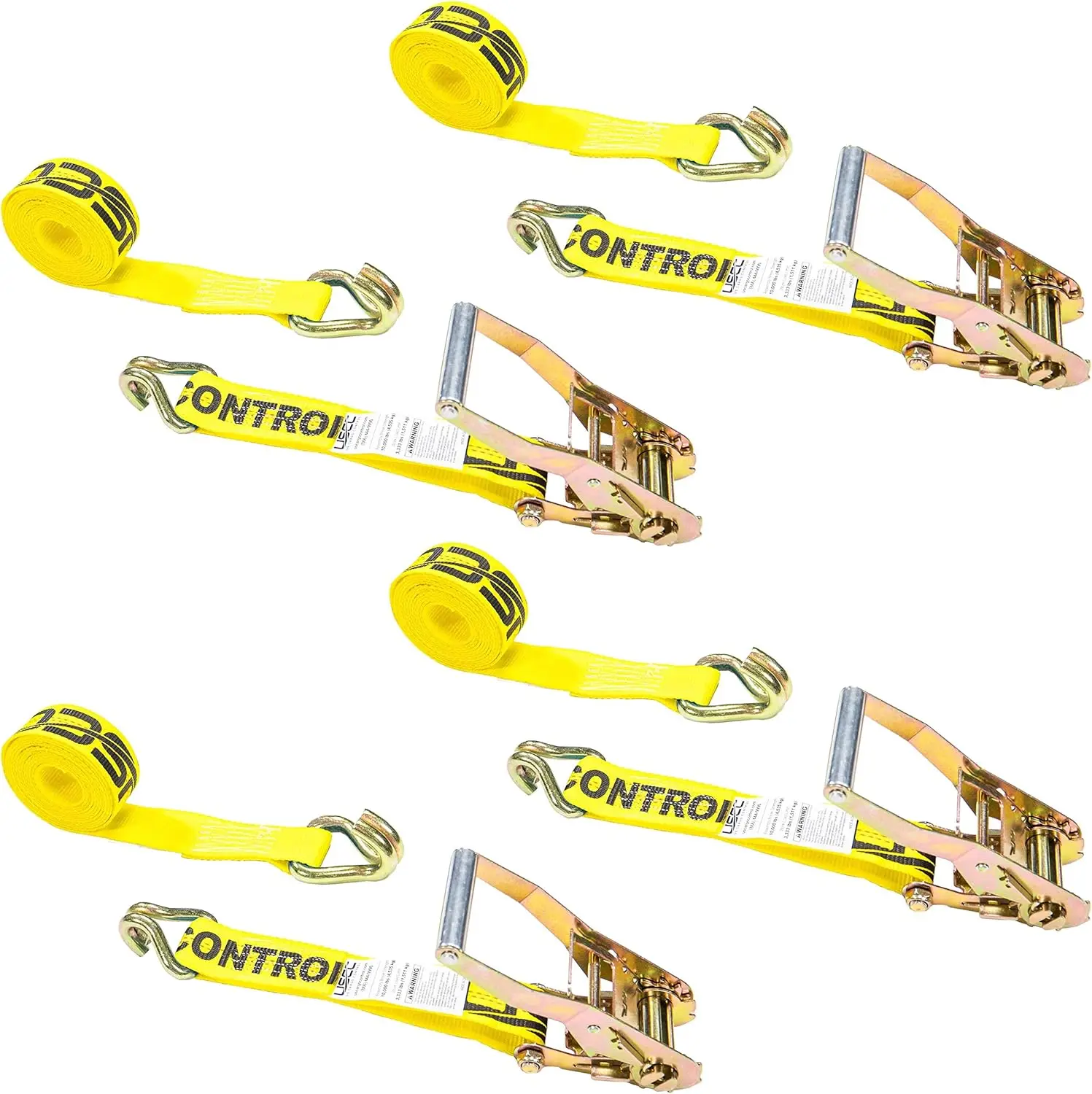 

Ratchet Strap Heavy Duty (4-Pack), 2 Inch x 12 Foot Yellow Ratchet Strap with Double J Hooks, 10,000 lbs. Break Strength