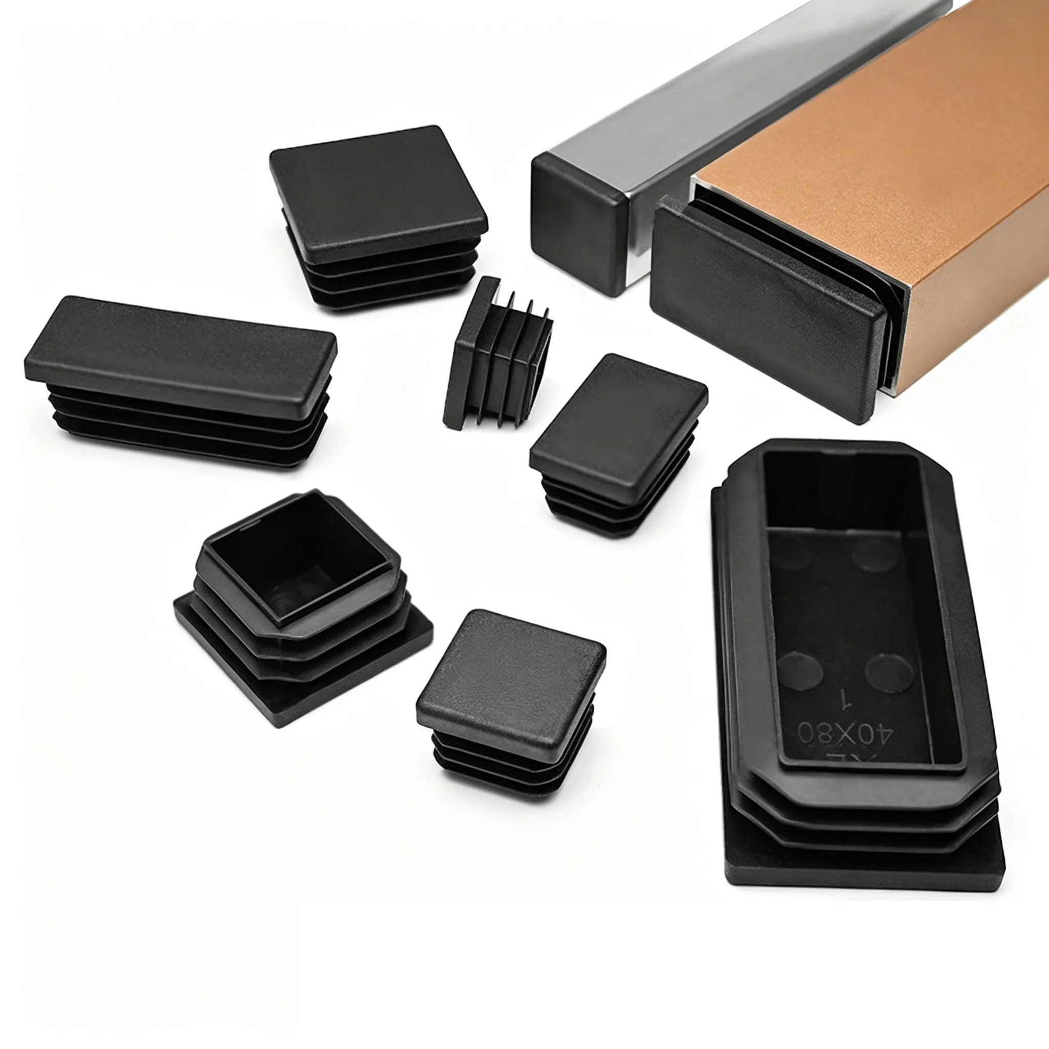 Black PP Plastic Square Tube End Caps Cover 25x25mm 25x50mm Furniture Leg Pipe Plug for Table Chair Fence Glide Protector