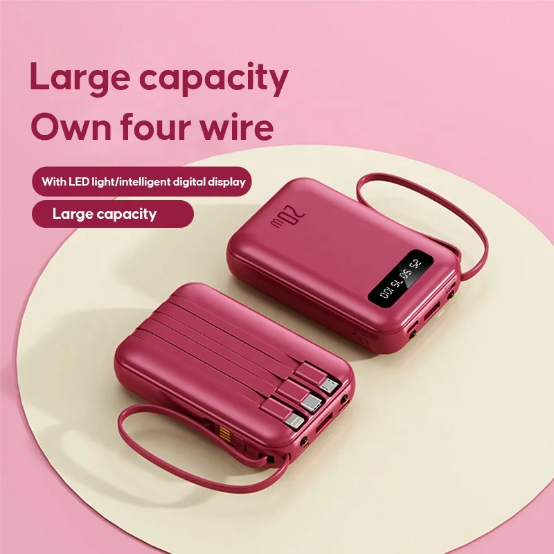 Luxury Power Bank 20000mAh for Women Large Capacity Fast Charging Portable Mobile Power Supply Charger with 4 Cables Power Bank