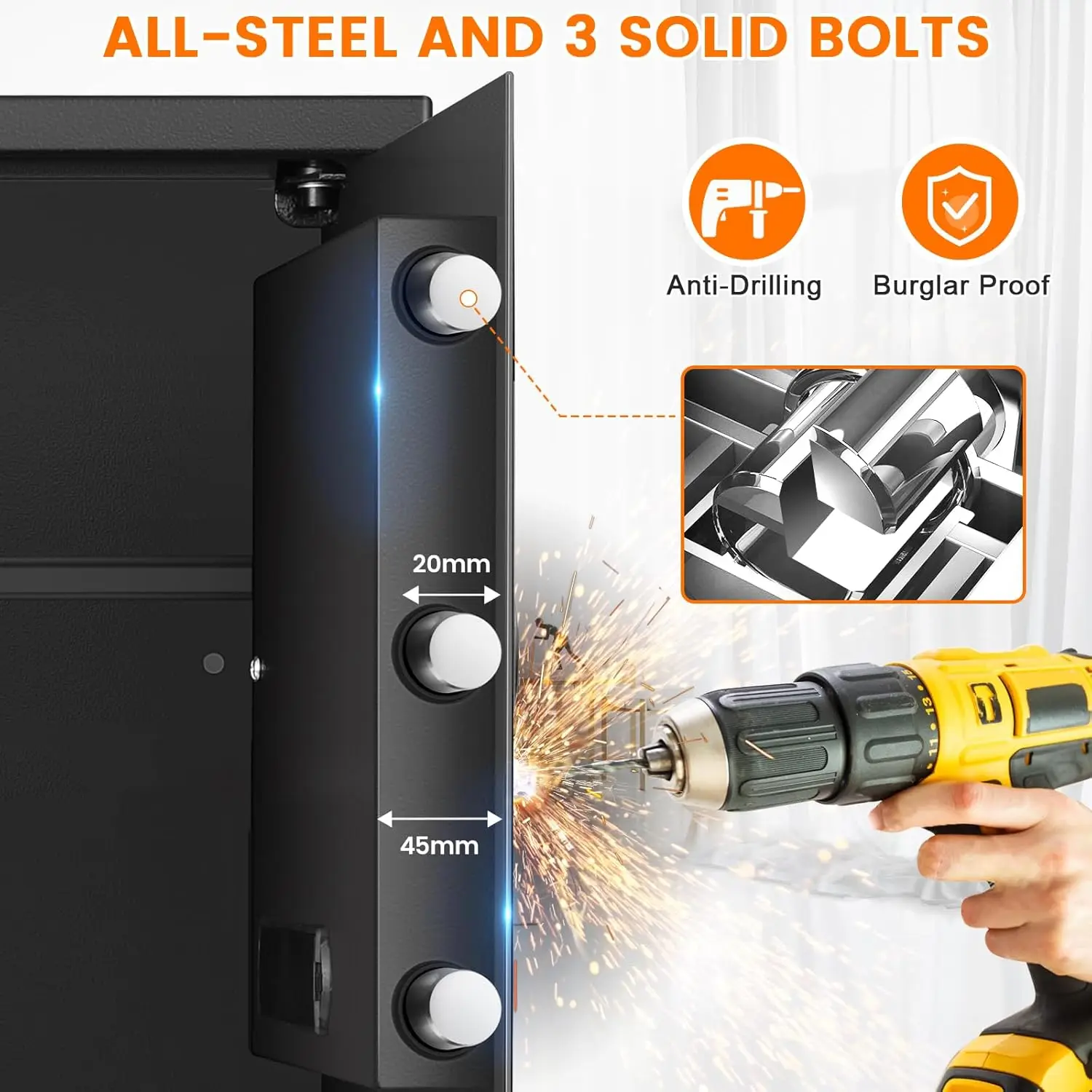 5.2 Cuft Large Fireproof Safe for Home Use, Digital Home Safes Water and Fireproof with Spare Keys and Alarm System, Anti-Theft