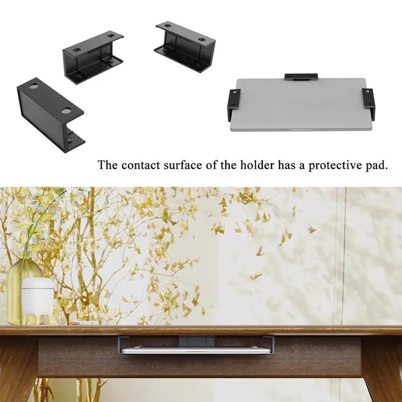 Under Desk Laptop Mount ABS Under Desk Shelf Holder for Notebooks, Tablets, Cable Boxes, Modems, Smart TV Boxes - view 4