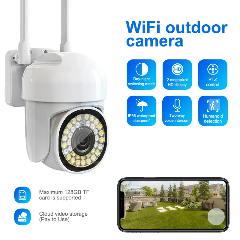 

Беспроводная камера наблюдения 1080P HD ночного видения Wi-Fi IP-камера для домашней безопасности AI отслеживание человека уличная камера видеонаблюдения