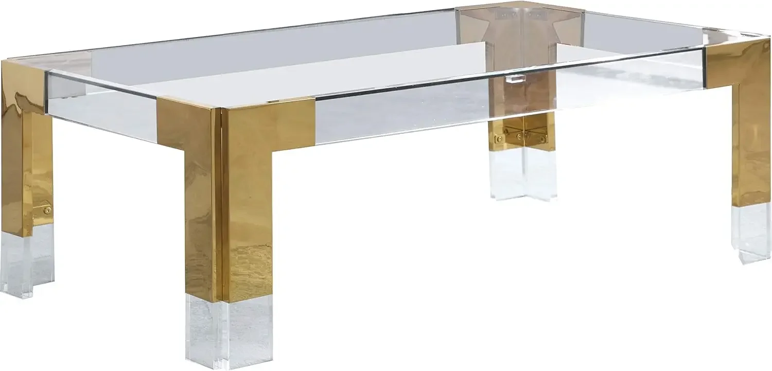 Contemporary Glass Top Coffee Table with Sturdy Stainless Steel and Acrylic Base, 47