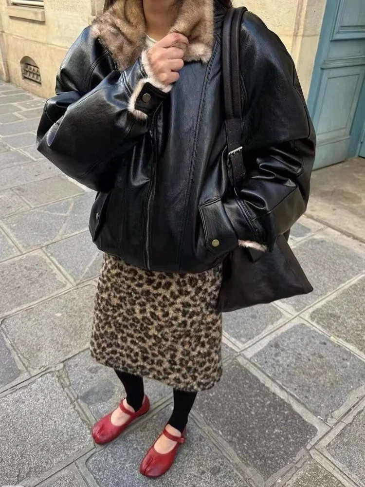 

Пушистая мини-юбка с эластичной резинкой на талии и леопардовым принтом, толстая мягкая юбка трапециевидной формы