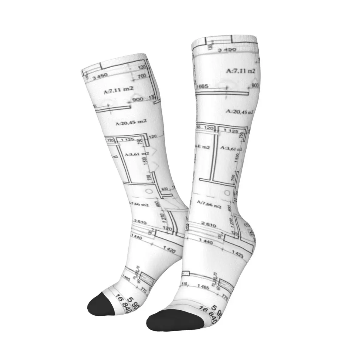 Detailed Architectural Private House Floor Plan Socks Harajuku Stockings All Season Long Socks for Man's Woman's Christmas Gifts