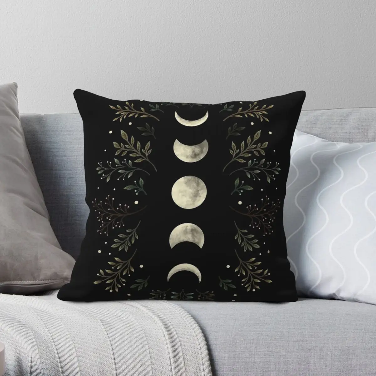 Moonlit Garden Olive Green Square Pillowcase Polyester Linen Velvet Pattern Zip Decorative Throw Pillow Case Room Cushion Cover