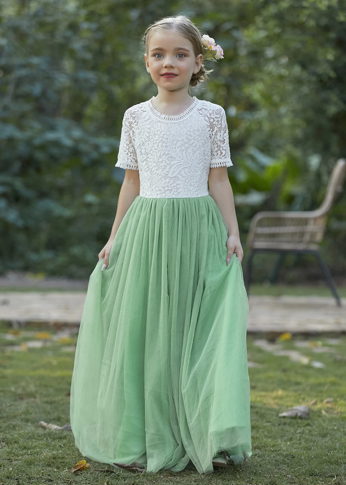 New Lace Hollow Patchwork Mesh Long Fluffy Skirt for Girls Christmas Halloween Wedding Flower Girl Fashion Princess Skirt