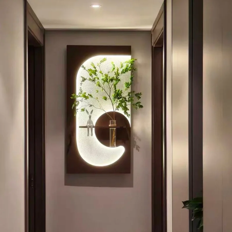 

Modern Entrance Decoration LED Wall Light Green Plant Corridor Hall Modern Hanging Painting High end Living Room Mural Light